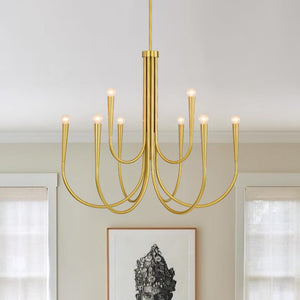 LightFixturesUSA - Brass Mid - Century Minimalist Tiered Candle Style Chandelier - Chandelier - 2 Tiers - 