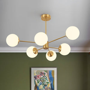 LightFixturesUSA - Brass Opal Glass Globe Tier Sputnik Chandelier - Chandelier - 6 - Lt - 