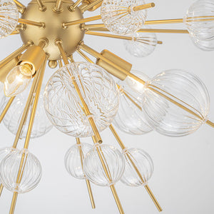 LightFixturesUSA - Brass Ribbed Glass Globe Bubble Sputnik Sunburst Chandelier - Chandelier - Brass - 