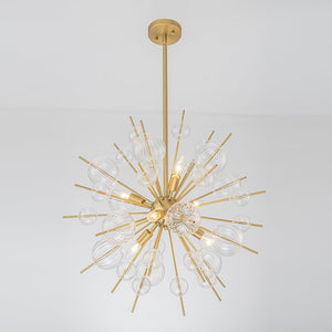 LightFixturesUSA - Brass Ribbed Glass Globe Bubble Sputnik Sunburst Chandelier - Chandelier - Brass - 