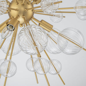 LightFixturesUSA - Brass Ribbed Glass Globe Bubble Sputnik Sunburst Chandelier - Chandelier - Brass - 