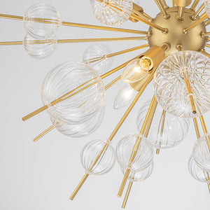 LightFixturesUSA - Brass Ribbed Glass Globe Bubble Sputnik Sunburst Chandelier - Chandelier - Brass - 