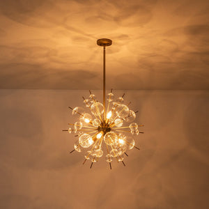 LightFixturesUSA - Brass Ribbed Glass Globe Bubble Sputnik Sunburst Chandelier - Chandelier - Brass - 