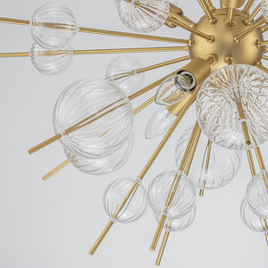 LightFixturesUSA - Brass Ribbed Glass Globe Bubble Sputnik Sunburst Chandelier - Chandelier - Brass - 
