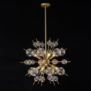 LightFixturesUSA - Brass Ribbed Glass Globe Bubble Sputnik Sunburst Chandelier - Chandelier - Brass - 