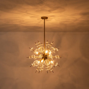 LightFixturesUSA - Brass Ribbed Glass Globe Bubble Sputnik Sunburst Chandelier - Chandelier - Brass - 