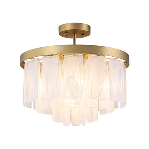 LightFixturesUSA - Brass Round Tiered Opal Swirl Glass Pendant Chandelier - Ceiling Light - Brass - 