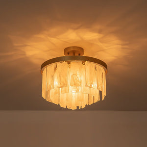 LightFixturesUSA - Brass Round Tiered Opal Swirl Glass Pendant Chandelier - Ceiling Light - Brass - 