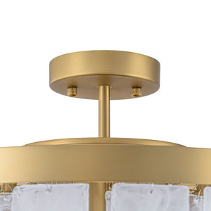 LightFixturesUSA - Brass Round Tiered Opal Swirl Glass Pendant Chandelier - Ceiling Light - Brass - 