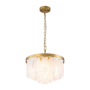 LightFixturesUSA - Brass Round Tiered Opal Swirl Glass Pendant Chandelier - Ceiling Light - Brass - 