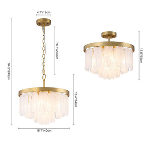 LightFixturesUSA - Brass Round Tiered Opal Swirl Glass Pendant Chandelier - Ceiling Light - Brass - 