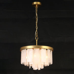 LightFixturesUSA - Brass Round Tiered Opal Swirl Glass Pendant Chandelier - Ceiling Light - Brass - 