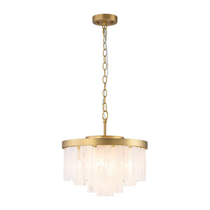 LightFixturesUSA - Brass Round Tiered Opal Swirl Glass Pendant Chandelier - Ceiling Light - Brass - 
