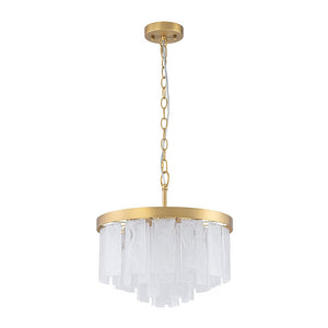 LightFixturesUSA - Brass Round Tiered Opal Swirl Glass Pendant Chandelier - Ceiling Light - Brass - 