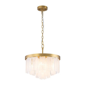 LightFixturesUSA - Brass Round Tiered Opal Swirl Glass Pendant Chandelier - Ceiling Light - Brass - 