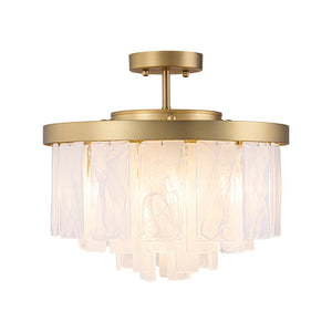LightFixturesUSA - Brass Round Tiered Opal Swirl Glass Pendant Chandelier - Ceiling Light - Brass - 