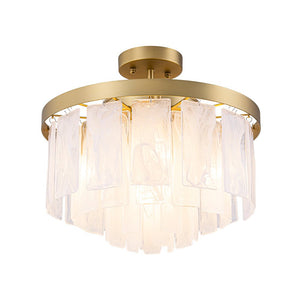 LightFixturesUSA - Brass Round Tiered Opal Swirl Glass Pendant Chandelier - Ceiling Light - Brass - 