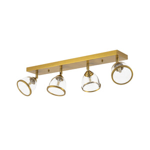 LightFixturesUSA-Brass Spotlight Adjustable Glass Bell Linear Semi Flush Track Light-Ceiling Light-4-Lt-