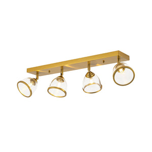 LightFixturesUSA-Brass Spotlight Adjustable Glass Bell Linear Semi Flush Track Light-Ceiling Light-4-Lt-