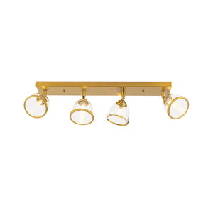 LightFixturesUSA-Brass Spotlight Adjustable Glass Bell Linear Semi Flush Track Light-Ceiling Light-4-Lt-