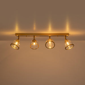 LightFixturesUSA-Brass Spotlight Adjustable Glass Bell Linear Semi Flush Track Light-Ceiling Light-4-Lt-
