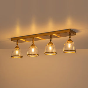 LightFixturesUSA-Brass Spotlight Adjustable Glass Bell Linear Semi Flush Track Light-Ceiling Light-4-Lt-