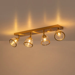 LightFixturesUSA-Brass Spotlight Adjustable Glass Bell Linear Semi Flush Track Light-Ceiling Light-4-Lt-