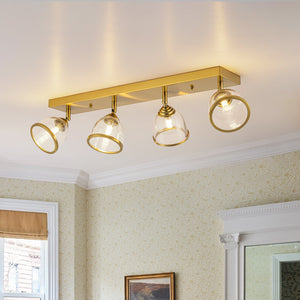 LightFixturesUSA-Brass Spotlight Adjustable Glass Bell Linear Semi Flush Track Light-Ceiling Light-4-Lt-