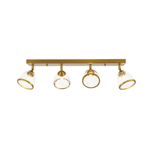 LightFixturesUSA-Brass Spotlight Adjustable Glass Bell Linear Semi Flush Track Light-Ceiling Light-4-Lt-