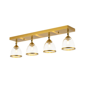 LightFixturesUSA-Brass Spotlight Adjustable Glass Bell Linear Semi Flush Track Light-Ceiling Light-4-Lt-