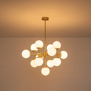LightFixturesUSA-Brass Sputnik Opal Glass Globe Tiered Bubble Chandelier-Ceiling Light-Brass-