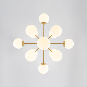 LightFixturesUSA-Brass Sputnik Opal Glass Globe Tiered Bubble Chandelier-Ceiling Light-Brass-