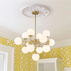 LightFixturesUSA-Brass Sputnik Opal Glass Globe Tiered Bubble Chandelier-Ceiling Light-Brass-