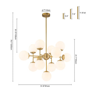 LightFixturesUSA-Brass Sputnik Opal Glass Globe Tiered Bubble Chandelier-Ceiling Light-Brass-