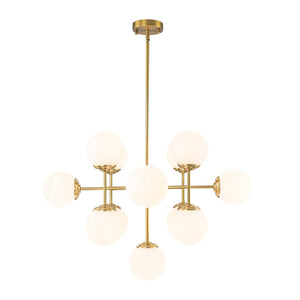 LightFixturesUSA-Brass Sputnik Opal Glass Globe Tiered Bubble Chandelier-Ceiling Light-Brass-