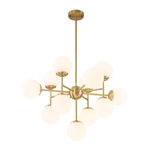 LightFixturesUSA-Brass Sputnik Opal Glass Globe Tiered Bubble Chandelier-Ceiling Light-Brass-