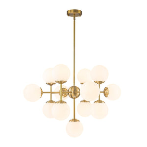 LightFixturesUSA-Brass Sputnik Opal Glass Globe Tiered Bubble Chandelier-Ceiling Light-Brass-