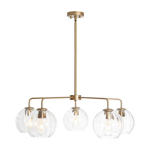 LightFixturesUSA - Brass Striped Ribbed Glass Globe 5 - light Sputnik Chandelier - Chandelier - Brass - 