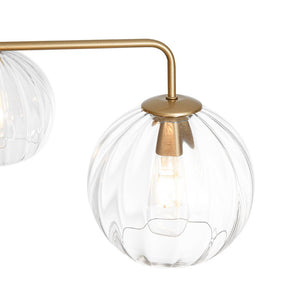 LightFixturesUSA - Brass Striped Ribbed Glass Globe 5 - light Sputnik Chandelier - Chandelier - Brass - 