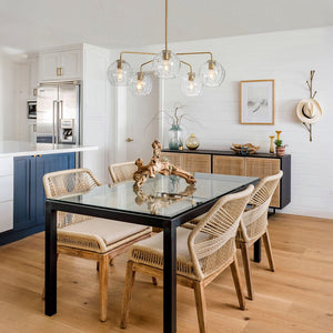 LightFixturesUSA - Brass Striped Ribbed Glass Globe 5 - light Sputnik Chandelier - Chandelier - Brass - 