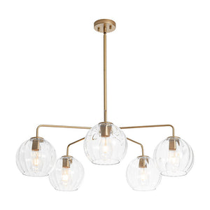 LightFixturesUSA - Brass Striped Ribbed Glass Globe 5 - light Sputnik Chandelier - Chandelier - Brass - 