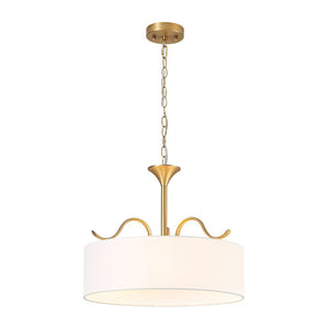 LightFixturesUSA - Brass White Fabric Drum Cage Semi Flush Dual Mount Chandelier - Chandelier - 18.9 in - 