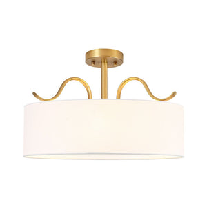 LightFixturesUSA - Brass White Fabric Drum Cage Semi Flush Dual Mount Chandelier - Chandelier - 18.9 in - 