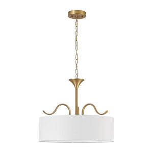 LightFixturesUSA - Brass White Fabric Drum Cage Semi Flush Dual Mount Chandelier - Chandelier - 18.9 in - 