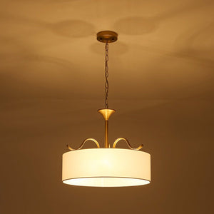 LightFixturesUSA - Brass White Fabric Drum Cage Semi Flush Dual Mount Chandelier - Chandelier - 18.9 in - 