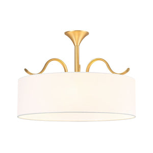 LightFixturesUSA - Brass White Fabric Drum Cage Semi Flush Dual Mount Chandelier - Chandelier - 18.9 in - 
