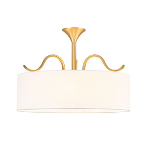 LightFixturesUSA - Brass White Fabric Drum Cage Semi Flush Dual Mount Chandelier - Chandelier - 18.9 in - 