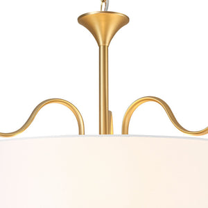 LightFixturesUSA - Brass White Fabric Drum Cage Semi Flush Dual Mount Chandelier - Chandelier - 18.9 in - 