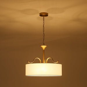 LightFixturesUSA - Brass White Fabric Drum Cage Semi Flush Dual Mount Chandelier - Chandelier - 18.9 in - 