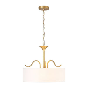 LightFixturesUSA - Brass White Fabric Drum Cage Semi Flush Dual Mount Chandelier - Chandelier - 18.9 in - 
